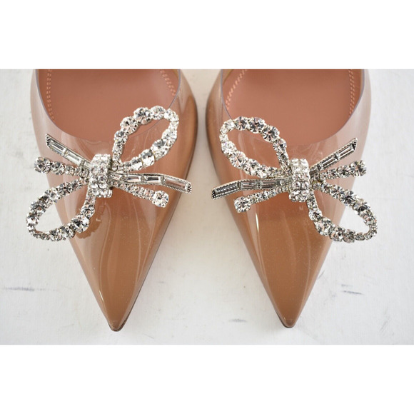 Amina Muaddi Rosie Glass Bow PVC Nude Crystal Slingback Sandal Heel Pump 38.5 - Picture 7 of 12